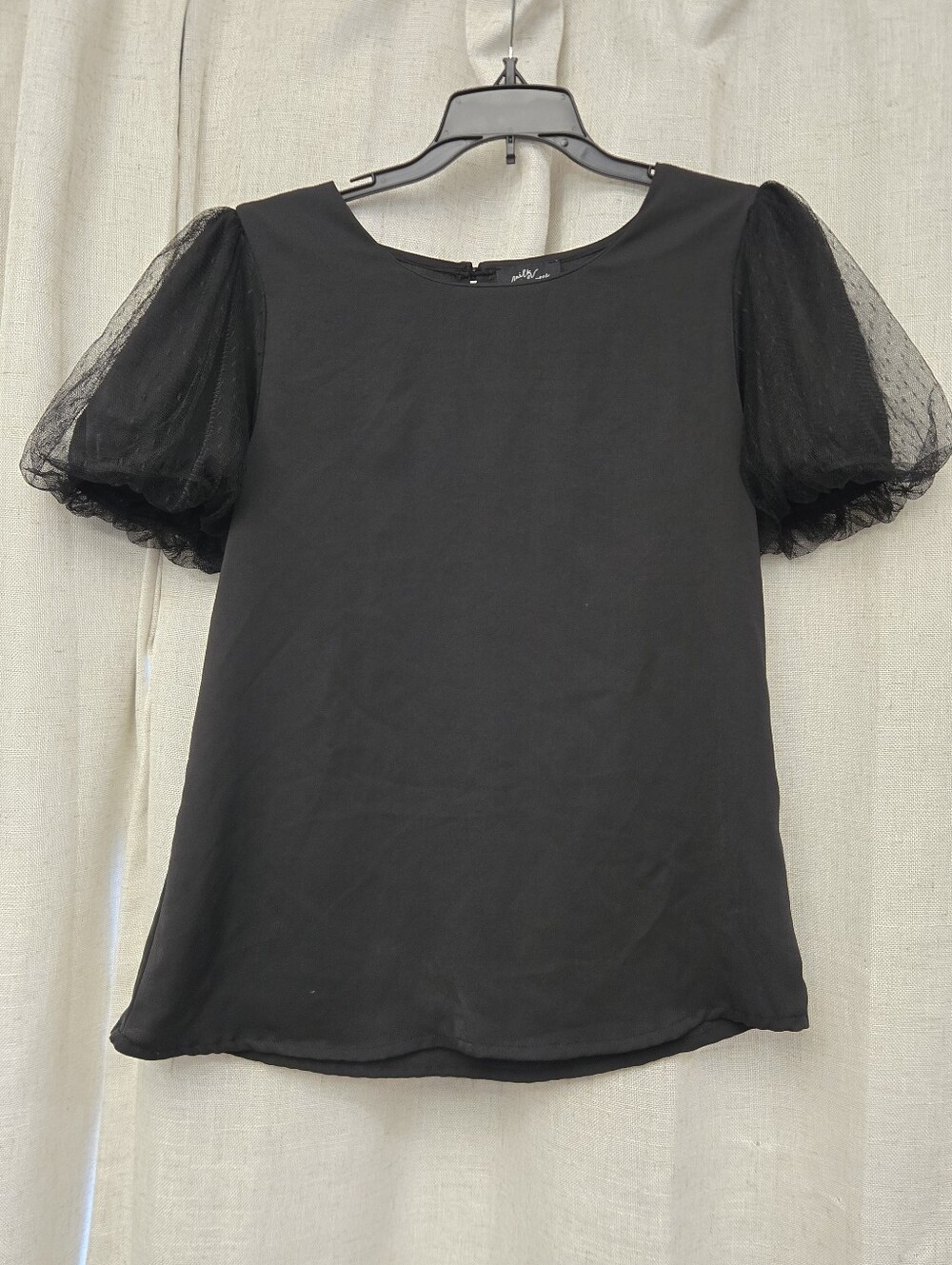 Milk & Honey Black Tulle Puff Sleeve Top S Dark Coquette Goth